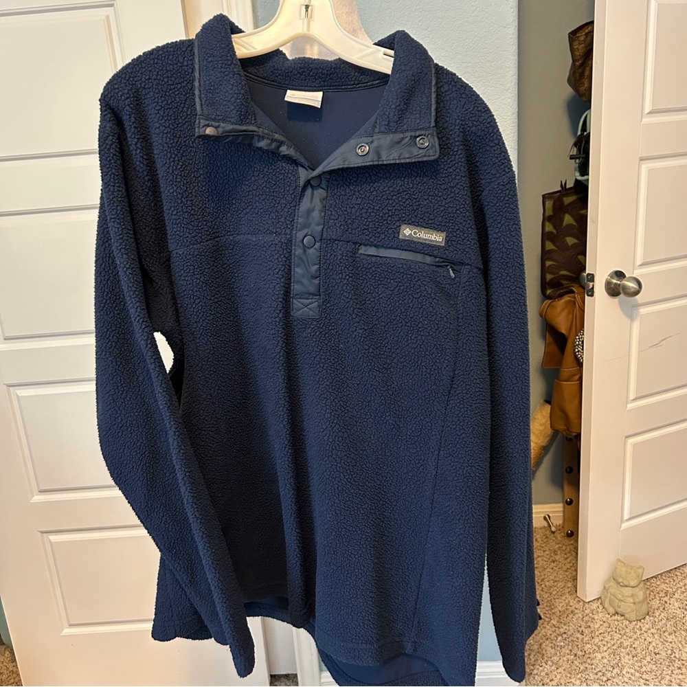 COLUMBIA Men's Helvetia II Half Snap Navy Performance Fleece Jacket Large